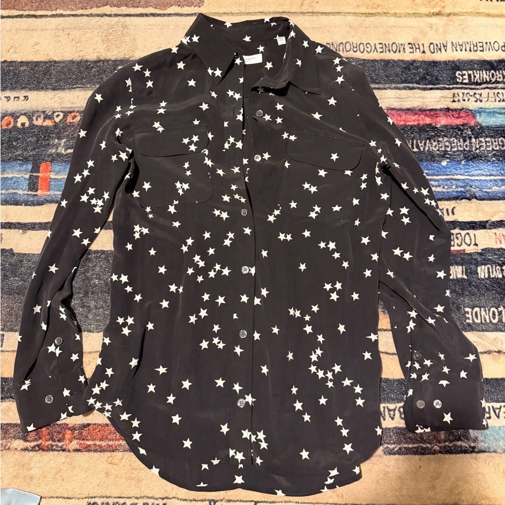 Equipment silk Black and White Star Print Shirt small